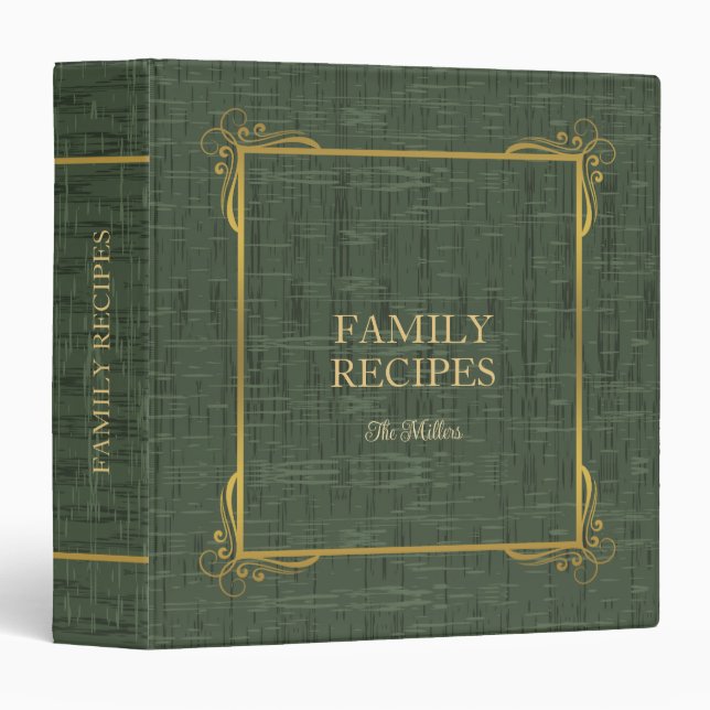 Rustic Dark Green With Gold Frame 4 3 Ring Binder (Front/Spine)