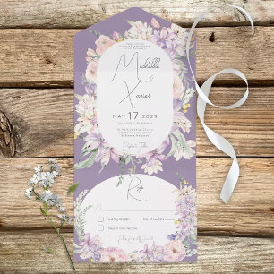 Rustic Dark Lavender Pastel Flowers No Dinner All In One Invitation