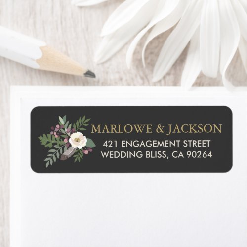 Rustic Dark Moody Floral Boho Wedding Address Label