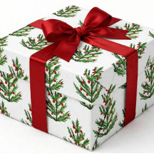 Rustic Dark Pine & Red Berries Christmas Wrapping 