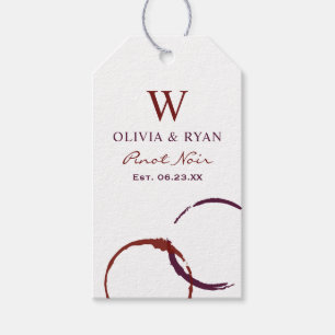 Rustic Dark Red Wine Stain Monogram Favor Gift Tags