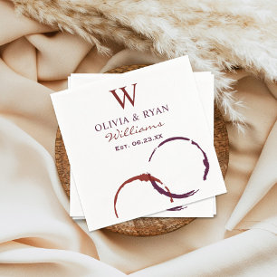 Rustic Dark Red Wine Stain Monogram Wedding Napkins