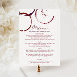 Rustic Dark Red Wine Stain Wedding Dinner Menu<br><div class="desc">Chic rustic modern red wine glass stain menu card design includes custom text for the event date,  menu,  and wine pairing information.</div>