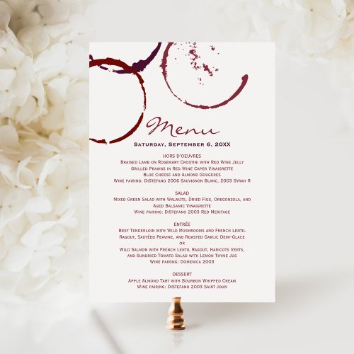 Rustic Dark Red Wine Stain Wedding Dinner Menu