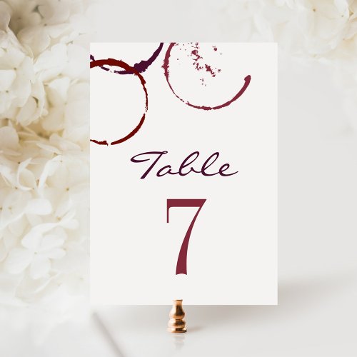 Rustic Dark Red Wine Stain Wedding Table Number