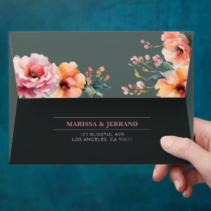 Rustic Dark Sage Green Floral Wedding Envelope