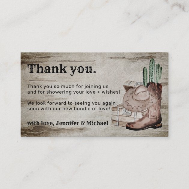 Rustic Dark Thank You Baby Cowboy Enclosure Card