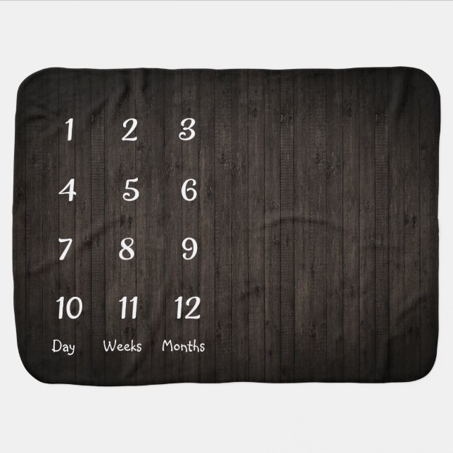 Rustic Dark Thin Wood Newborn Milestone Baby Blanket (Horizontal)