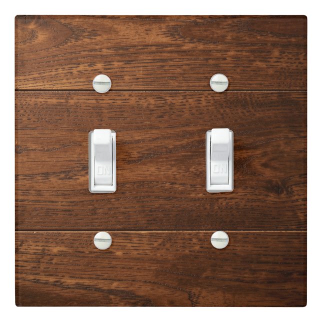Rustic Dark Walnut Faux Wood Grain Light Switch Cover (In Situ)