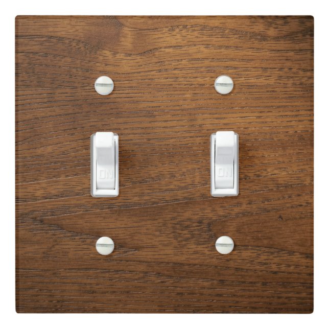 Rustic Dark Walnut Faux Wood Grain Light Switch Cover (In Situ)