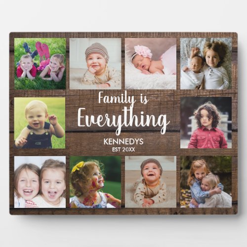 Rustic Dark Wood 10 Photo Collage Family Plaque