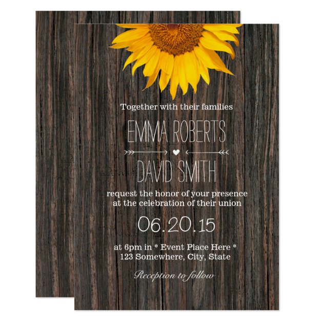 Rustic Dark Wood Background Sunflower Wedding Invitation