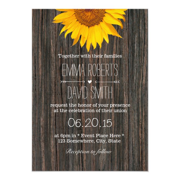 Rustic Dark Wood Background Sunflower Wedding Invitation