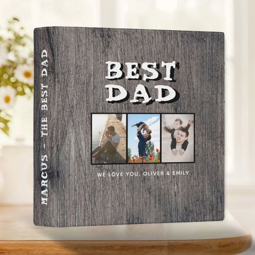 Rustic Dark Wood Best Dad Photo Album 3 Ring Binder