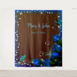 Rustic Dark Wood Blue Floral Wedding Backdrop