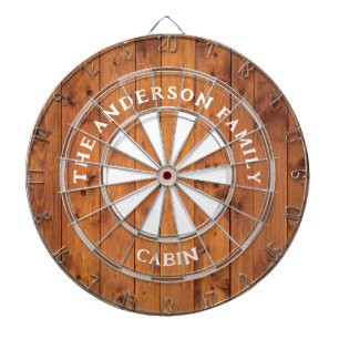 Rustic Dark Wood Boards Family Name Dart Board