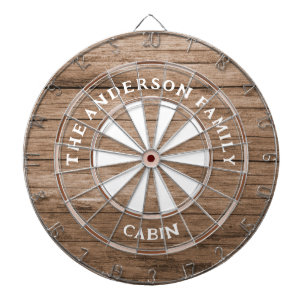 Rustic Dark Wood Boards Family Name Dart Board