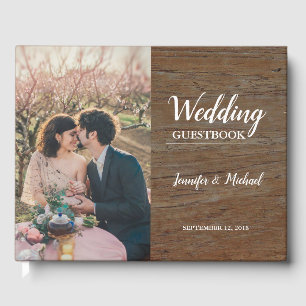 Rustic dark wood bride and groom photo Wedding Guest Book