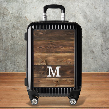 Rustic Dark Wood Custom Monogram Personalized  Luggage by InitialsMonogram at Zazzle