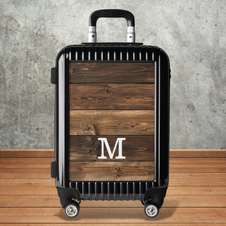 Rustic Dark Wood Custom Monogram Personalized  Luggage