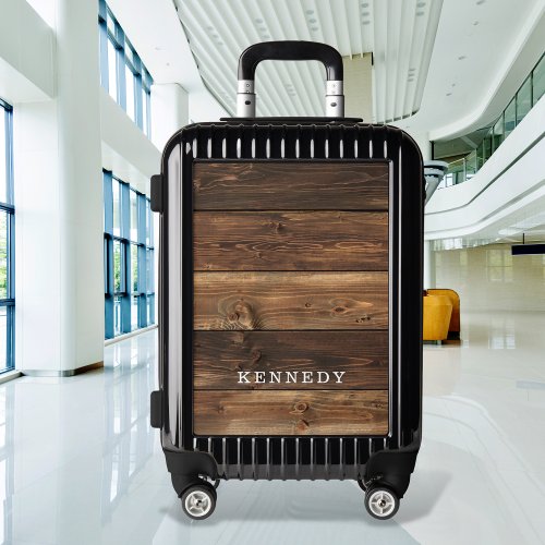 Rustic Dark Wood Custom Name Personalized  Luggage