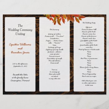 Rustic Dark Wood Fall Wedding Tri-fold Program by fallcolors at Zazzle