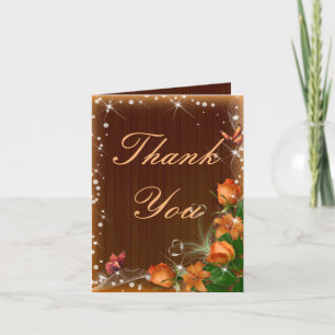 Rustic Dark Wood Floral Butterfly Thank You Card