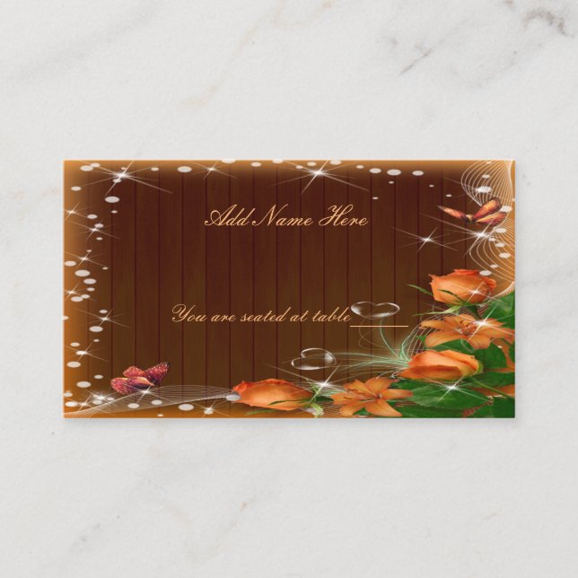 Rustic Dark Wood Floral Butterfly Wedding Table Place Card (Front)