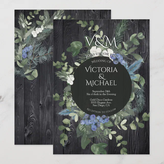 Rustic Dark Wood Floral & Pine Forest Wedding Invitation | Zazzle