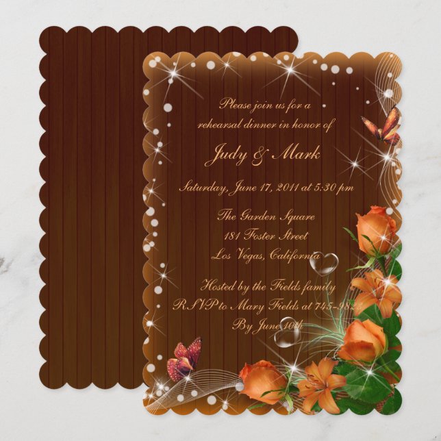 Rustic Dark Wood Floral Wedding Rehearsal Dinner Invitation (Front/Back)