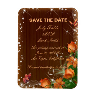 Rustic Dark Wood Floral Wedding Save The Date Magnet