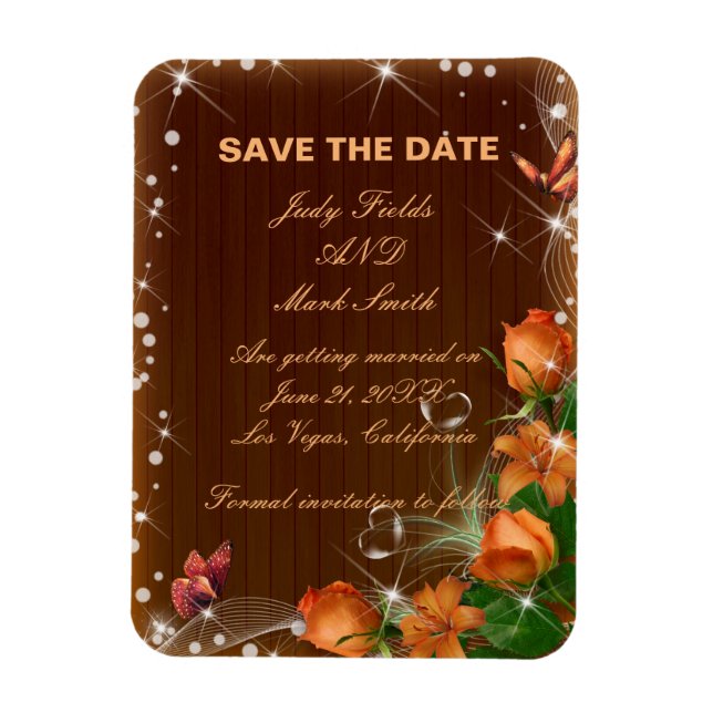 Rustic Dark Wood Floral Wedding Save The Date Magnet (Vertical)