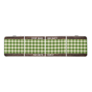 Rustic Dark Wood Green Plaid Custom BBQ Party Beer Pong Table