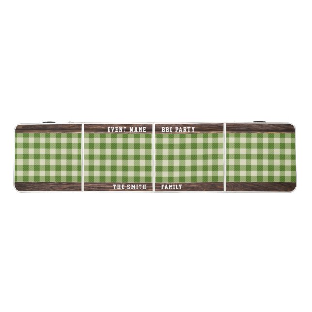 Rustic Dark Wood Green Plaid Custom BBQ Party Beer Pong Table (Top)