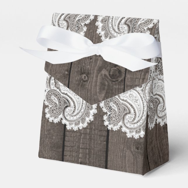 Rustic Dark Wood & Lace Elegant Bridal Shower Favor Boxes (Front Side)