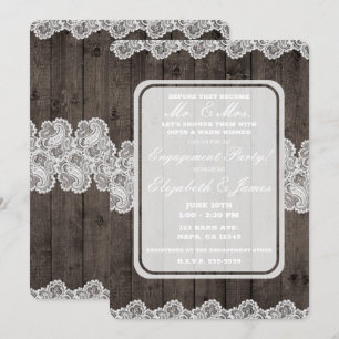 Rustic Dark Wood & Lace Elegant Engagement Party Invitation