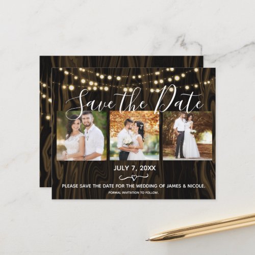 Rustic Dark Wood  Lights Photo Save the Date