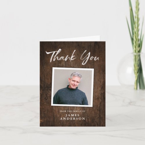 Rustic Dark Wood Memorial Photo Thank You Card