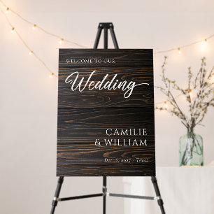 Rustic Dark Wood Modern Wedding Welcome Sign