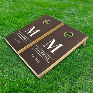 Rustic Dark Wood Monogram Wedding Family Cornhole Set