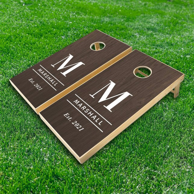 Rustic Dark Wood Monogram Wedding Family Cornhole Set (Creator Uploaded)