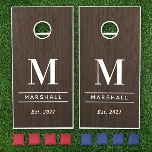 Rustic Dark Wood Monogram Wedding Family Cornhole Set