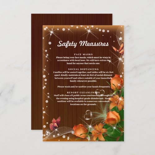 Rustic Dark Wood Orange Floral Safety Measures Enclosure Card