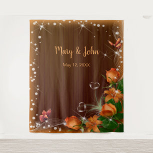 Rustic Dark Wood Orange Floral Wedding Backdrop