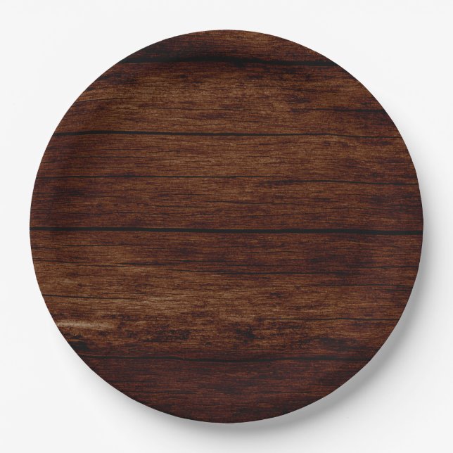 Rustic Dark Wood Paper Plates (Front)