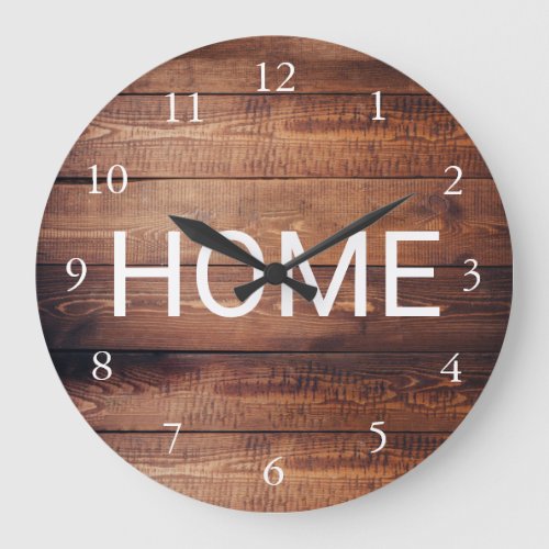 Rustic dark wood pattern Home script Large Clock