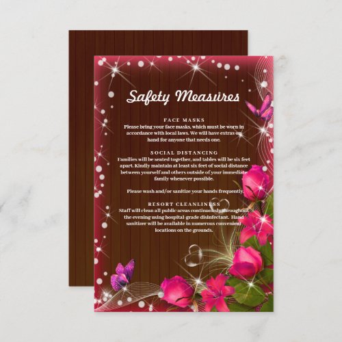 Rustic Dark Wood Pink Floral Safety Measures Enclosure Card