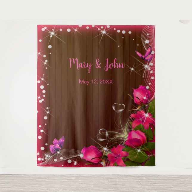 Rustic Dark Wood Pink Floral Wedding Backdrop (Front)