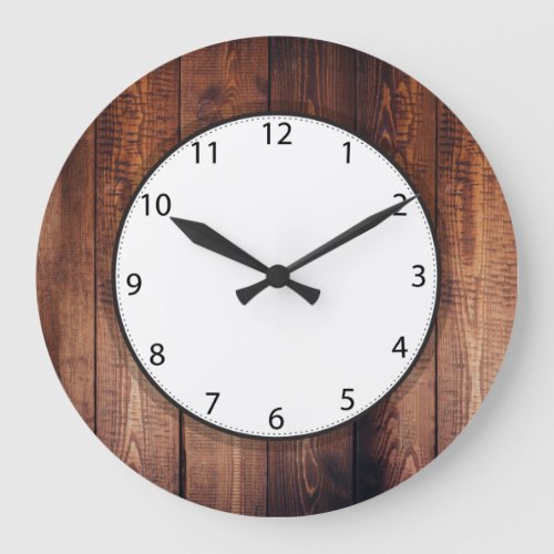 Rustic Dark Wood Planks Large Clock