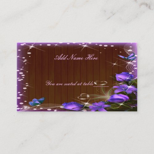 Rustic Dark Wood Purple Floral Butterfly Table Place Card